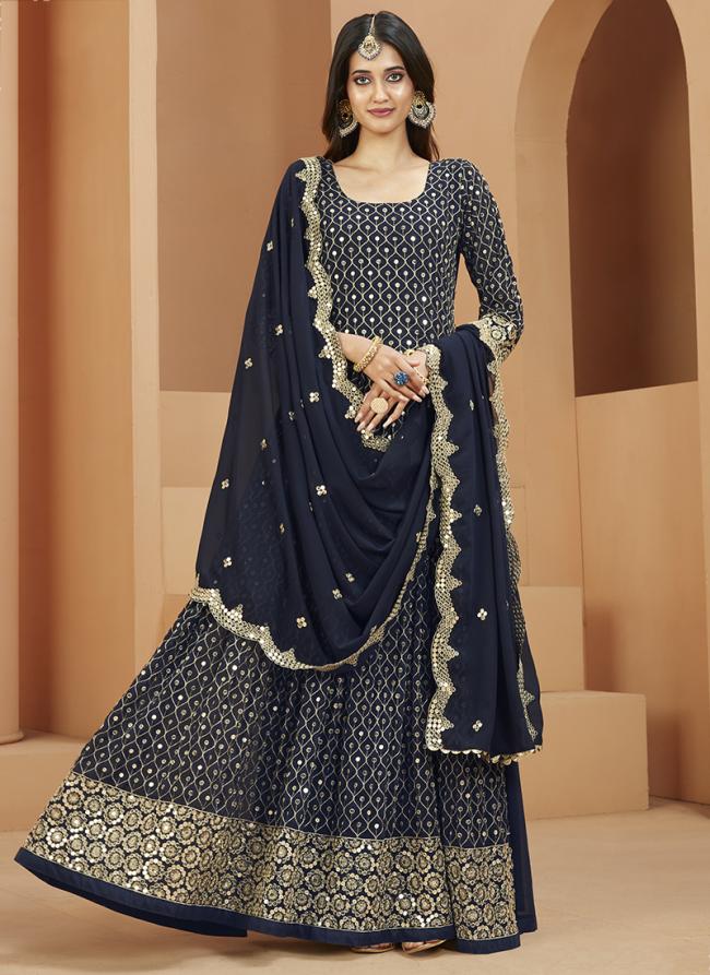 Faux Georgette Blue Festival Wear Weaving Anarkali Suit